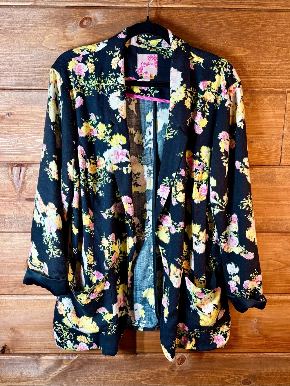 Candie's Black Floral Open-Front Blazer Jacket Size XL 🖤💕